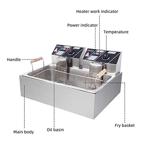 Heavy Duty Deep Fryer, 23.26Qt/22L Stainless Steel Large Single-Cylinder Electric Fryers with Removable Basket and Professional Heating Element, 110V Oil Consumption 12.7Qt/12L Oil Pan, 5000W Max US Plug (22L)