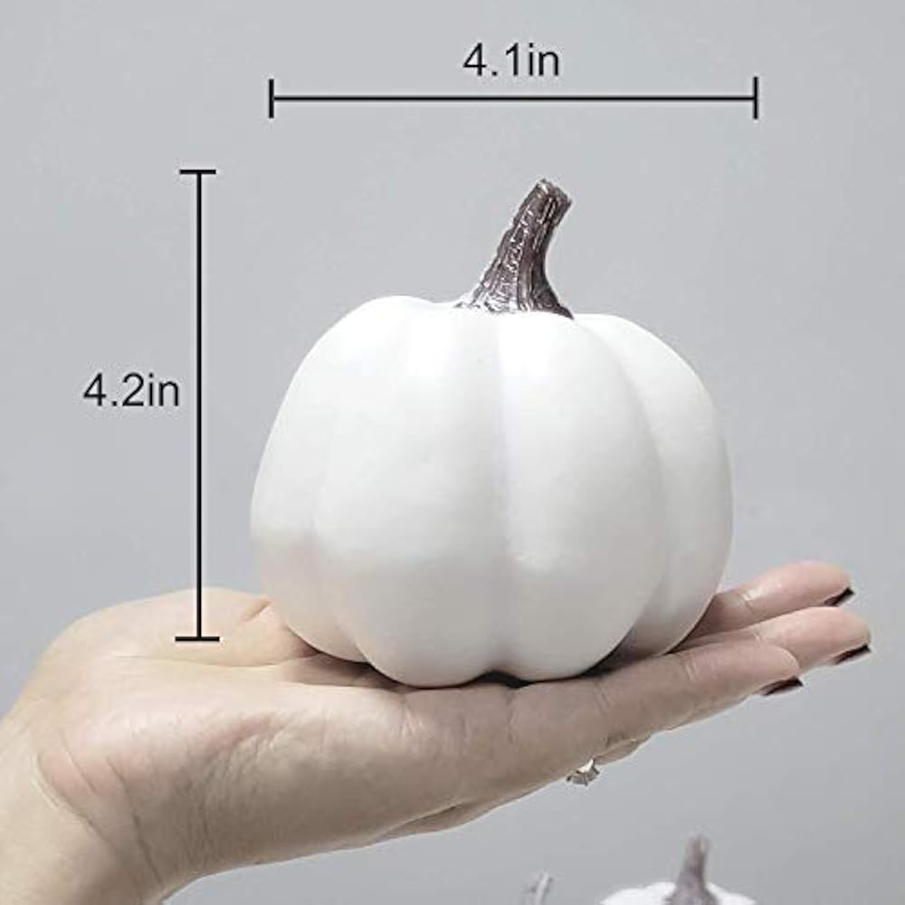 WsCrafts 12Pcs Assorted Sizes White Artificial Pumpkins For Halloween