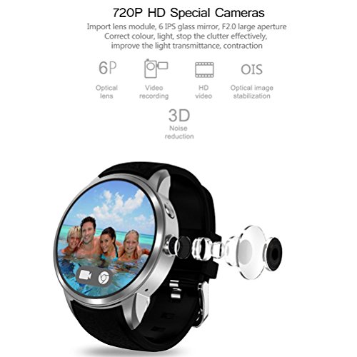 L@YC New Round Screen Android IP67 Waterproof WiFi Quad-Core GPS Positioning Camera Phone Smart Watches, Black - Thumbnail 3