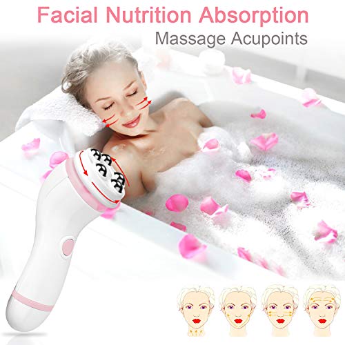 Gackoko Facial Cleansing Brush- with advance Latest Ion Technology & 4 Brush Heads for chargeable Electric Rotating Face brush -Awaken skin vitality for Deep Cleansing, Exfoliating ,Blackhead (Pink)