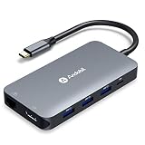 Andobil 9-in-1 USB C Hub Adapter Dongle, Thouderbolt 3 to 4K HDMI, 1Gbps Ethernet Port, 4 USB 3.0 Ports, SD/TF Card Readers, USB-C PD Compatible with MacBook Air 2018, MacBook Pro 2019 (Space Gray)