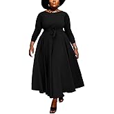 BFFBABY Women's Wrap V Neck Plus Size Maxi Dresses 3/4 Sleeves Chain Floral Printed Swing Dress with Belt
