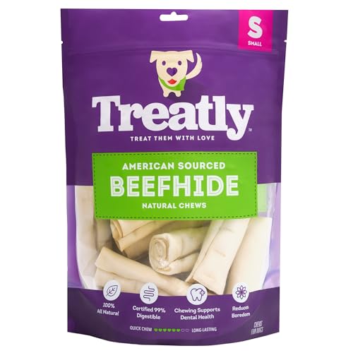 Treatly American Sourced Beefhide Rolls 4-5" Dog Chew Treats - Natural Flavor,…