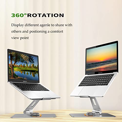 Adjustable Laptop Stand with 360 Rotating Base,360°Swivel & Adjustable Laptop Stand for Desk,Foldable&Portable Notebook Riser for MacBook Air Pro, All Laptops up to 17 inches,Sliver …