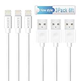 iPhone Charger, M-Better Upgraded 3Pcs 6Ft Lightning to USB Charging Cable, Syncing and Charging Cord for iPhone X 8 8 Plus 7 7 Plus 6s Plus 6 SE 5s 5c 5 iPad Air Mini 4th Gen iPod (White）