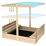 Sandbox with Cover Wooden Outdoor Kids Sandbox Toys