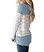 Vemvan Womens Long Sleeve Round Neck T Shirts Color Block Striped Casual Blouses Tops Blue