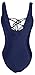 Women Monikini Swimsuit One Piece Sexy Cute Bathing Suits Lace-up U Back (XL, Navy Blue)
