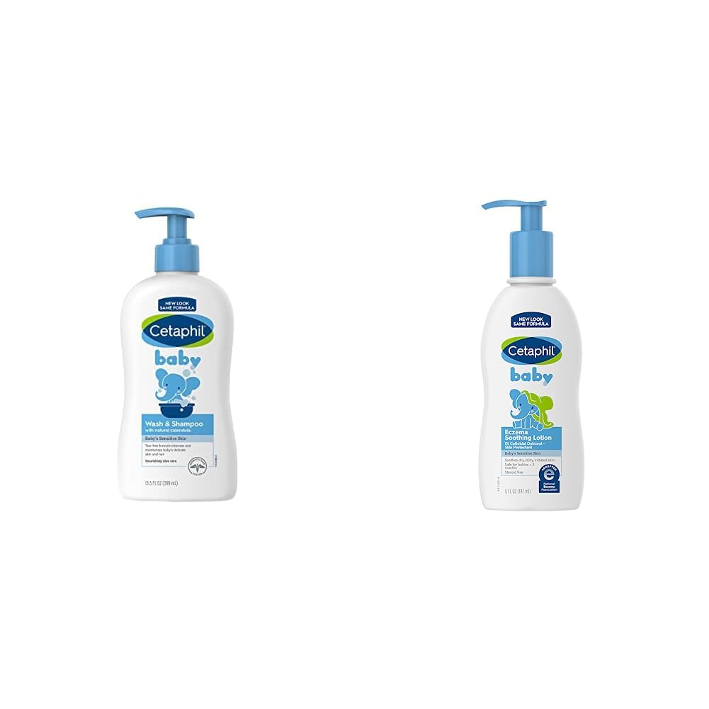 Cetaphil Baby Wash & Shampoo, 13.5 Fl. Oz & Baby Eczema Soothing Lotion with Colloidal Oatmeal, For Dry, Itchy and Irritated Skin, 5 Fl. Oz
