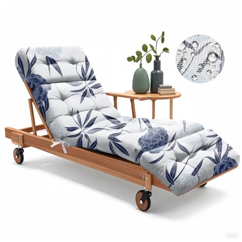 Uthem Outdoor Chaise Lounge Chair Cushion 75.1 x 22.8 x 4.7 Inches 100% Waterproof Replacement Cotton Patio Pool Lounge Chair Cushion for Outdoor Furniture with Ties, Blue Enchantress