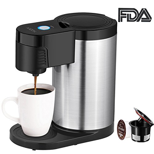 Click Here to See More Images Aicok Single Serve Coffee Maker, Single Cup Coffee Maker for Most Single Cup Pods including K Cup Pods, One Cup Coffee Maker with Stainless Steel Body