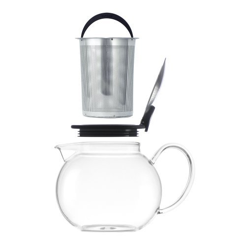 FORLIFE Bola Glass Teapot with Basket Infuser, 25oz./750ml., Black Graphite - Thumbnail 3