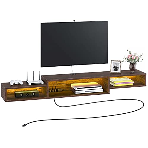 Rolanstar Floating TV Stand with Power Outlet & LED Light, 71" Wall