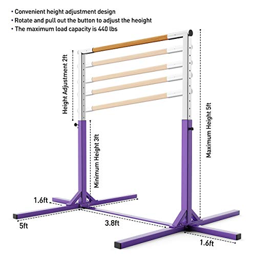 ALBAD Gymnastics Horizontal Bars - Expandable Gym Kip Bar for Junior Training Bar Adjustable Home Folding Gymnastic Equipment for Kids (Square-Purple)