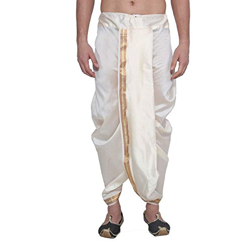 (Since 1958) Stitched Cream With Golden Border Mens Dhoti Silk