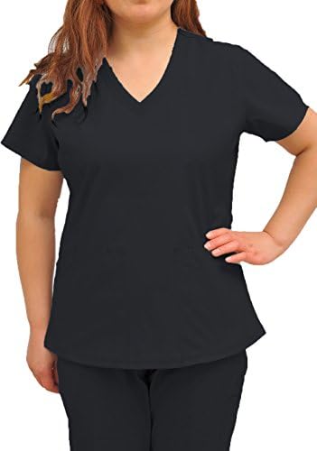 NU Dimension Ships Free. Luxury Touch V-Neck Women Stretch Scrub Top-L-Black