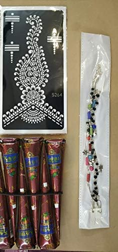 Henna India Painting Tattoo Paste Cone,6 Tube Brown Paste Cone Indian Body Art Painting Drawing with Free Stencil & Bracelets