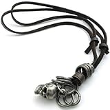 KONOV Mens Vintage Gothic Skull Pendant Adjustable Leather Cord Necklace Chain, Brown Silver