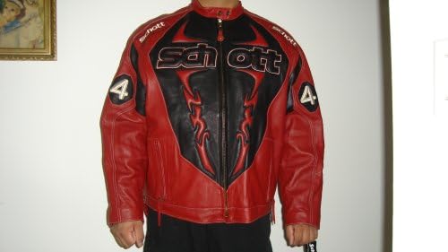 Schott Red Leather Flame Racing Motorcycle Jacket