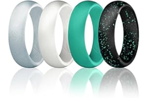 ROQ Silicone Rubber Wedding Ring for Women, Dome Solid Glitter & Metallic, Breathable Silicone Wedding Band, Anniversary Rings, Promise Ring, Multi Packs, Multi Colors