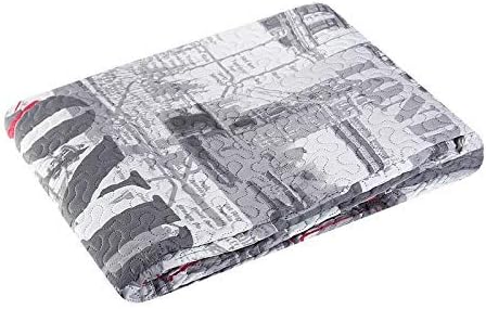Eurofirany Patchwork Bedspread Modern Quilt Printed London Theme Easycare Throw, Polyester, Grey, Single