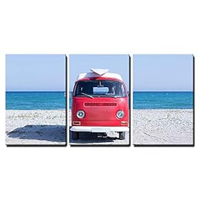 Classic Van With Surfboard - 3 Panel Canvas Art