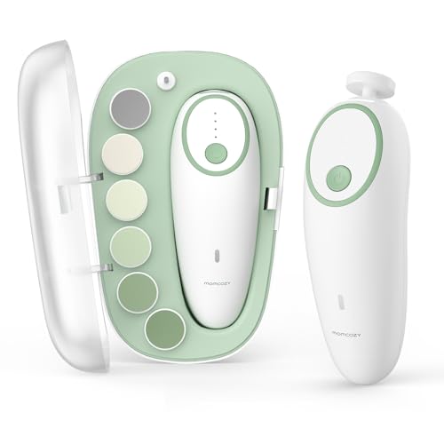 Momcozy - Lima de Uñas Para Bebé, Eléctrica, Recargable, Cortaúñas para Bebé, Con Luz Nocturna, 7 Almohadillas para Orejas de Repuesto para Cabeza de Molienda, Color Verde