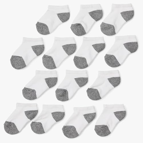 Amazon Essentials Big Boy's 14-Pack Cotton Low Cut Sock Sockshosiery, White/Gre…