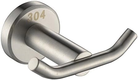 Solid Stainless Steel Double Prong Robe Hook Cloth Coat Hanger Wall Mounted, Brushed Finish, RHBF01