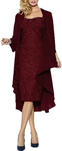 Lace Short Mother of the Bride Dresses Prom Gowns with Jacket Burgundy US10