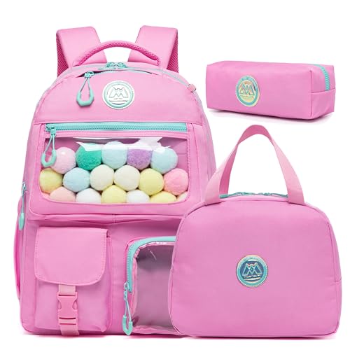 ZBAOGTW Cute Pink Aesthetic Backpack for Girls, 16.5inch Modern Aesthetic School Backpack with Lunch Box and Pencil Case, 20L Capacity, Sports Theme, Multi-Sport, Unisex, Preschool at Amazon