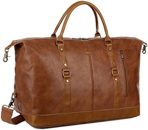 BAOSHA Leather Travel Duffel Tote Bag Overnight Weekender Bag Oversized for Men and Women HB-14 (Brown) 1 BAOSHA Leather Travel Duffel Tote Bag Overnight Weekender Bag Oversized for Men and Women HB-14 (Brown)