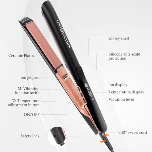 UNOISETION Flat Iron Hair Straighteners for Women with Negative Ion Hair Care, Advance 3D Floating Plates with Vibration, 15S Fast Heating, Up to 260°C, Hair Straighteners and Curlers in One