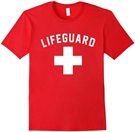 Mens Lifeguard Red &amp; White Certified Swimming Pool T Shirt Small Red