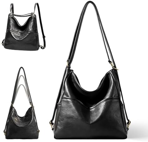Convertible Backpack Purse Tote Hobo Crossbody Shoulder Handbag Vegan Leather Convertible Vegan Leather Backpack, Black Hobo Bag - Etsy main image 3