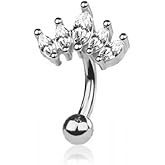 Pierced Owl 16GA 316L Stainless Steel CZ Crystal Marquise Fan Curved Eyebrow Barbell