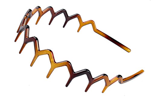 KALIYOTO Zig Zag Headbands, Recycled Plastic Wavy Hair Band with Teeth, Headbands for Women and Men, Classic 90s Hair Accessories, (1 Black Color+1 Brown)