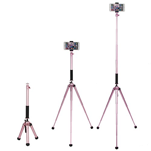 COMAN MT50 Selfie Stick Tripod Kit Compact for Travel with Bluetooth Remote and Phone Adapter for iPhone Smartphone and Digital Camera Aluminum (Rose Gold)
