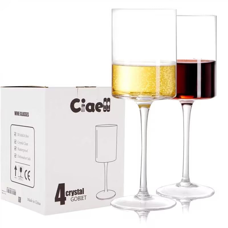Photo 1 of (missing one) Ciaell 4 Pack 14OZ Square Crystal Stemmed Modern Wine Glasses - Large Premium Large Red Wine Glasses -
