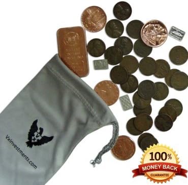 Vx Investments Ultimate Coin Bag. 25 Wheat Pennies, One Ounce Copper Bullion, Four 1/4 Ounce Copper Rounds, Three One Gram Silver Bars, And A Custom Microfiber Pouch.