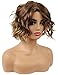 TopWigy Short Curly Women Wigs Side Part Bob Style Highlight Ombre Mixed Brown Color Capless Synthetic Full Wigs (Mixed Brown 14