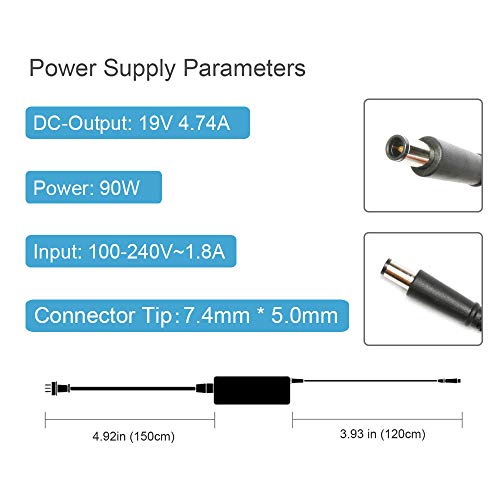 Dv7 AC Adapter Laptop Charger for Hp Elitebook 8460p 8470p 8440p 8560p 8760p 8460w 8470w 8570w 8770w Probook 4430s 4440s 4520s 4530s 4540s Power Supply Cord Plug-19V 4.74A 90W - Thumbnail 2