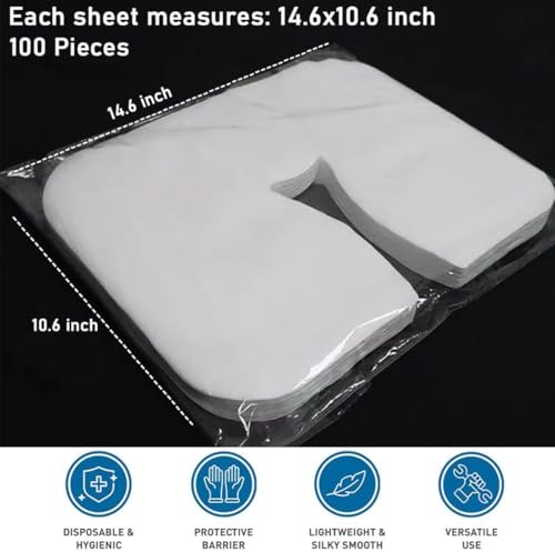 Odluzy Disposable Face Cradle Covers, Cotton Soft Non-Sticking Massage Face/Headrest Covers for Massage Tables/Chairs Beauty Spa Salon Bed, 14.6 x 10.6 inch (White, 100pcs)