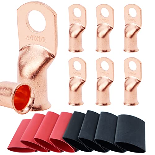 TKDMR 8pcs 4/0 AWG1/2" Battery Lugs,Copper Wire Lugs,Heavy Duty