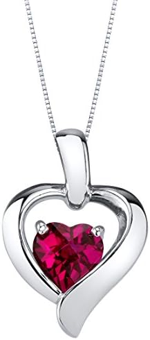 PEORASterling Silver Heart in Heart Solitaire Pendant Necklace for Women in Various Gemstones, Heart Shape 6mm, with 18 inch Italian Chain