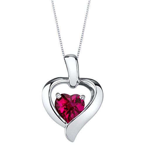 PEORASterling Silver Heart in Heart Solitaire Pendant Necklace for Women in Various Gemstones, Heart Shape 6mm, with 18 inch Italian Chain