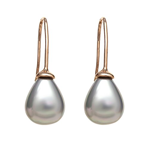 Gorgeous 10mm Shell Pearl Rose Gold Plated Dangle Earrings