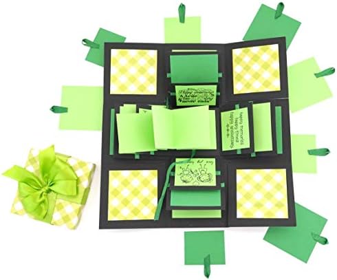 Crack of Dawn Crafts 3 Layered Happy Explosive Box Green Checks (Anniversary)