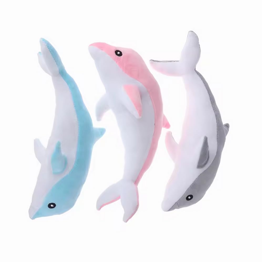 Tikwisdom Dolphin Stuffed Animal Plush Pillow, Super Soft Doll, Sea Animal Plush Toys Kids Sleeping Pad Gift, (Blue, Pink, Grey) (3pcs(28cm long))