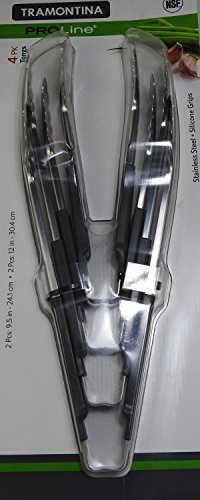 Tramontina Pro Line Stainless Steel, Silicone Grips Food Tongs, 4 Pairs